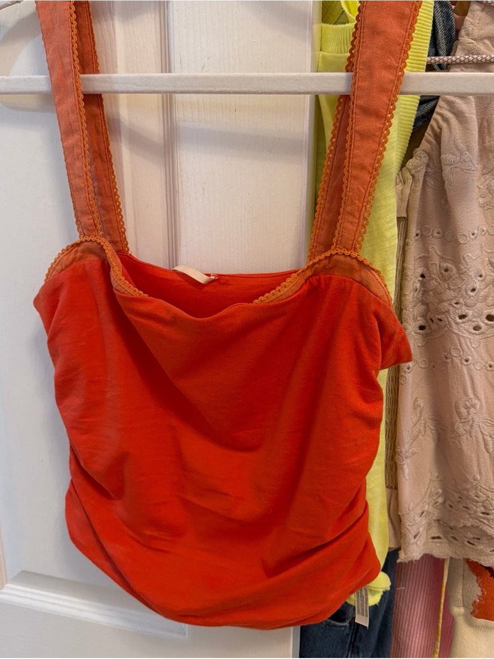 Free People Bright Orange Scalloped-Strap Tank